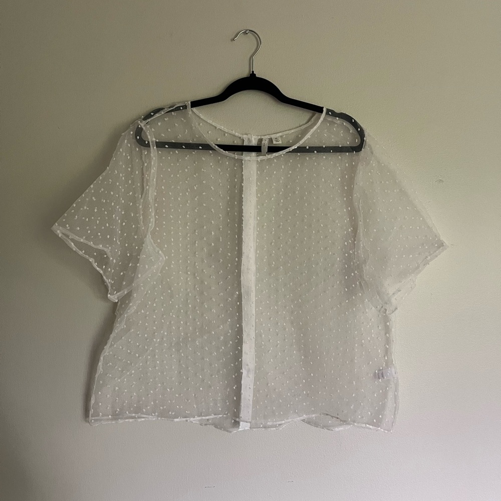 EST. 1946 Sheer White Polka Dot textured blouse size XL bridal dainty feminine